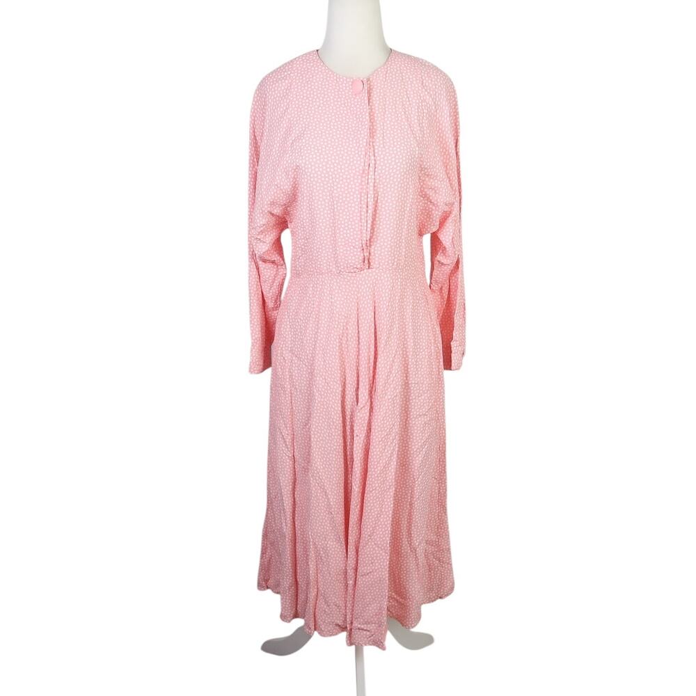 Vintage 80s E.D. Michaels light pink and white polka dot midi dress 4